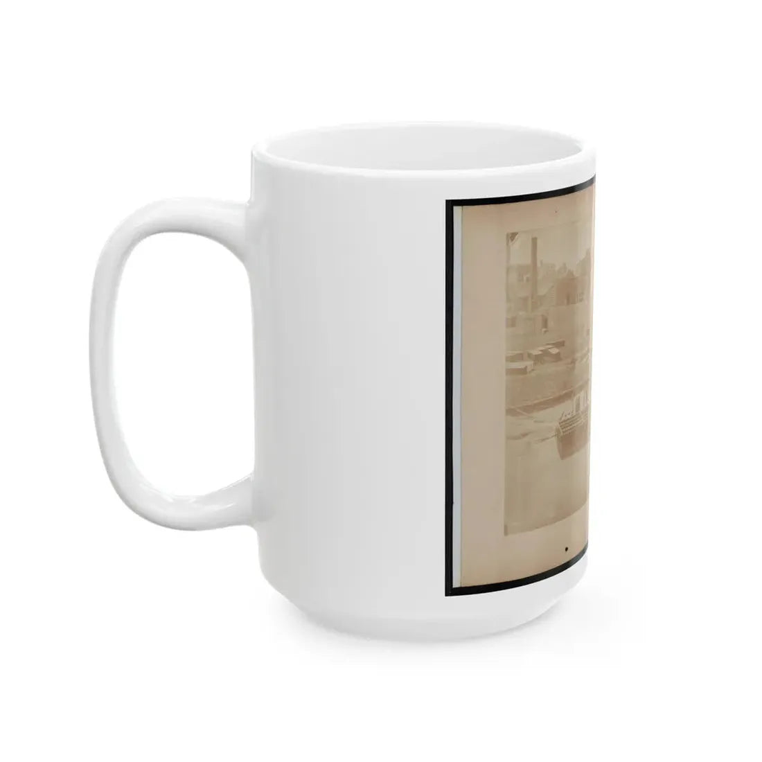 Military Construction In Northern Virginia  Man Rowing Raft Of Blanket Boats On The Potomac River (U.S. Civil War) White Coffee Mug - Go Mug Yourself