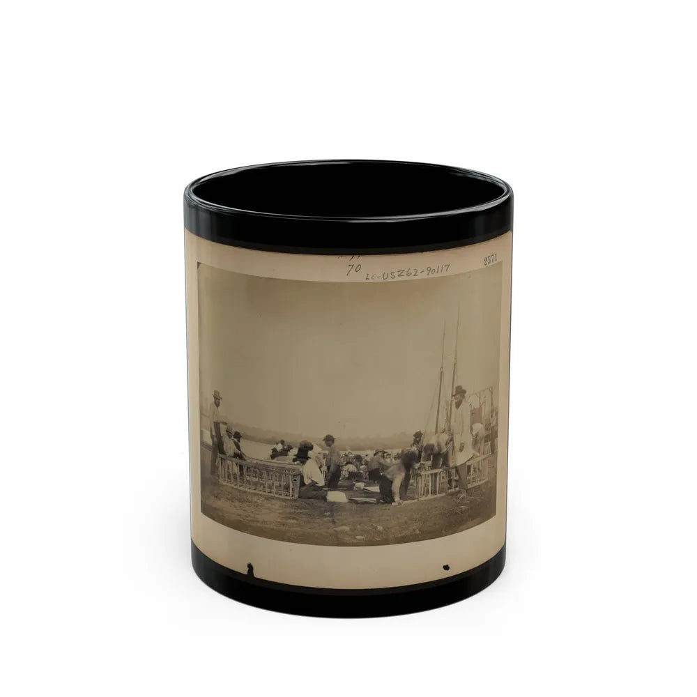 Military Construction In Northern Virginia Men Making Frames For Blanket Boats By The Potomac River (U.S. Civil War) Black Coffee Mug-11oz-Go Mug Yourself