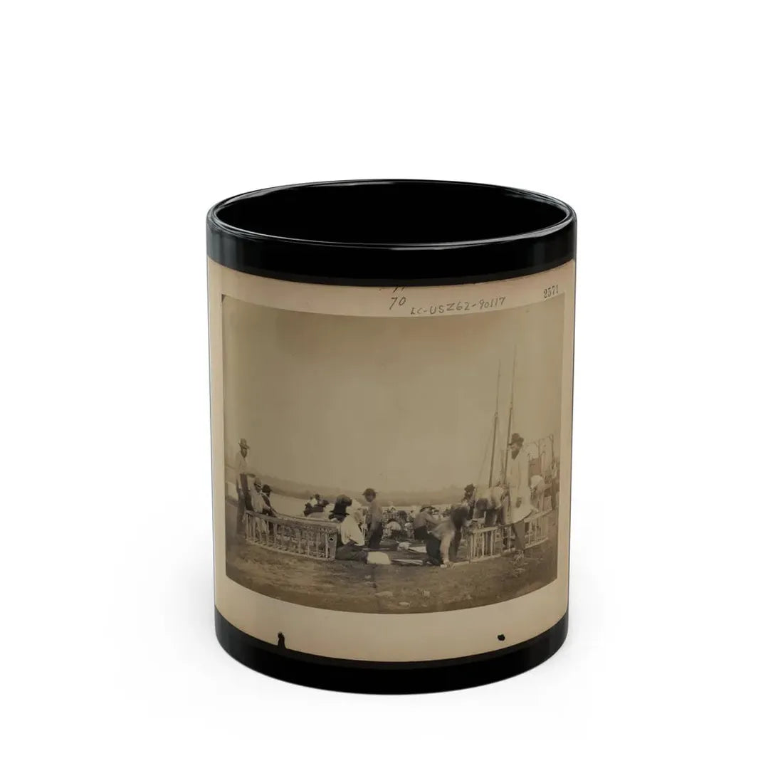 Military Construction In Northern Virginia  Men Making Frames For Blanket Boats By The Potomac River (U.S. Civil War) Black Coffee Mug 11oz - Go Mug Yourself
