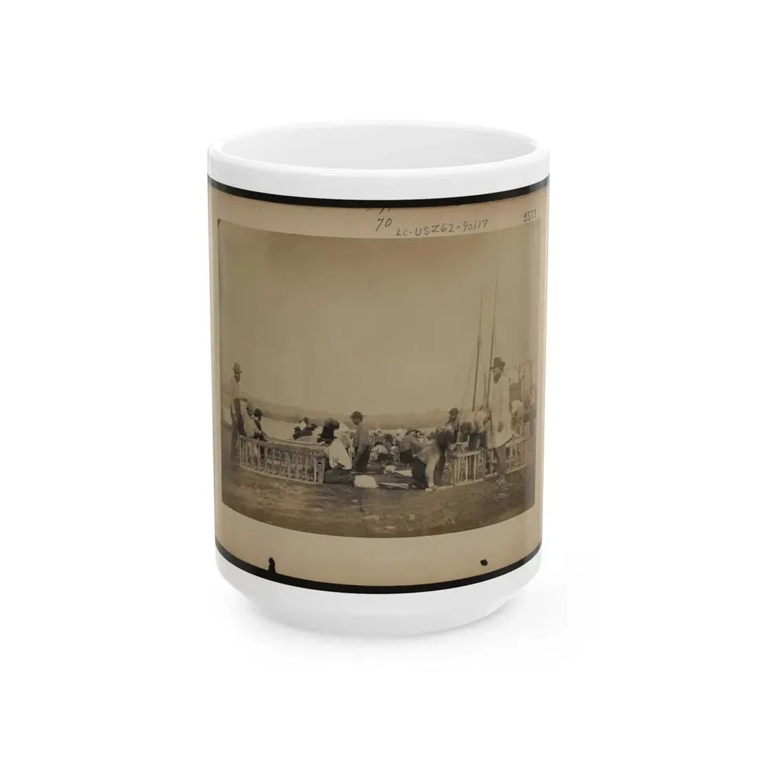 Military Construction In Northern Virginia  Men Making Frames For Blanket Boats By The Potomac River (U.S. Civil War) White Coffee Mug 15oz - Go Mug Yourself