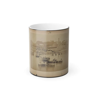 Military Construction in Northern Virginia Men Sitting in Blanket Boats on the Potomac River (U.S. Civil War) Color Changing Coffee Mug 11oz-11oz-Go Mug Yourself
