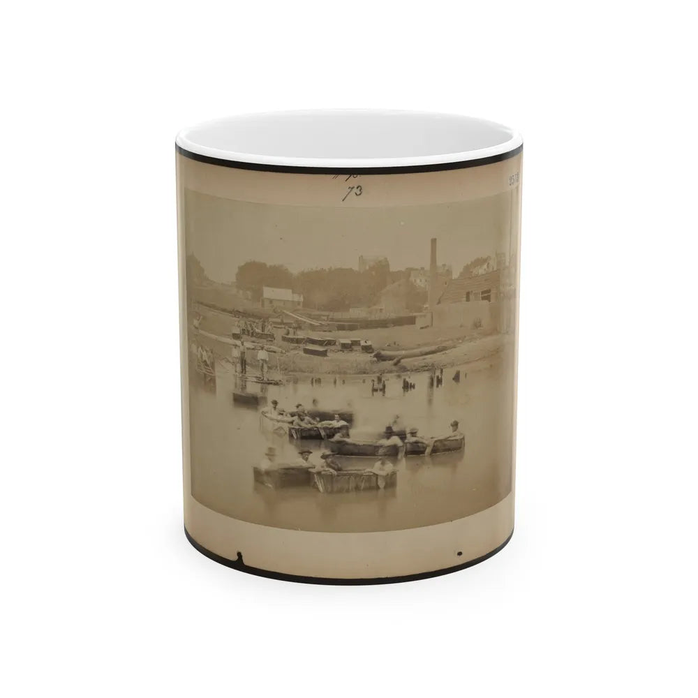 Military Construction In Northern Virginia Men Sitting In Blanket Boats On The Potomac River (U.S. Civil War) White Coffee Mug-11oz-Go Mug Yourself