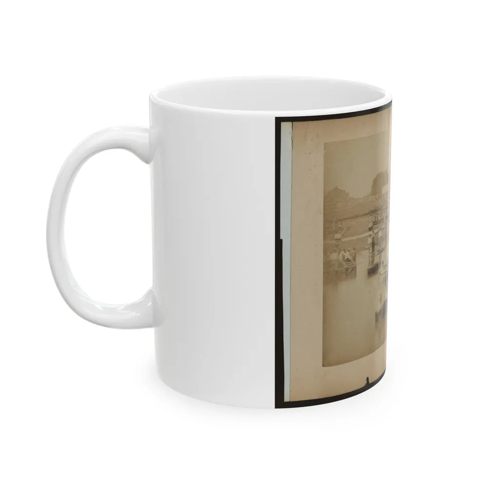 Military Construction In Northern Virginia Men Sitting In Blanket Boats On The Potomac River (U.S. Civil War) White Coffee Mug-Go Mug Yourself