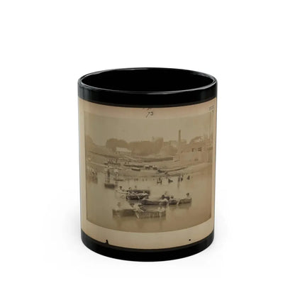 Military Construction In Northern Virginia  Men Sitting In Blanket Boats On The Potomac River (U.S. Civil War) Black Coffee Mug 11oz - Go Mug Yourself