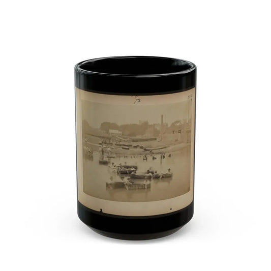 Military Construction In Northern Virginia  Men Sitting In Blanket Boats On The Potomac River (U.S. Civil War) Black Coffee Mug 15oz - Go Mug Yourself