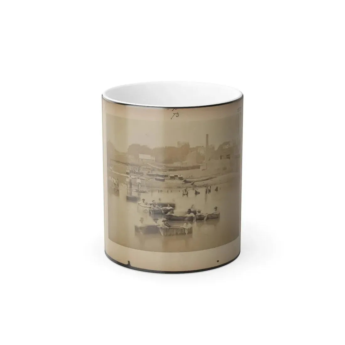 Military Construction in Northern Virginia  Men Sitting in Blanket Boats on the Potomac River (U.S. Civil War) Color Changing Coffee Mug 11oz - Go Mug Yourself