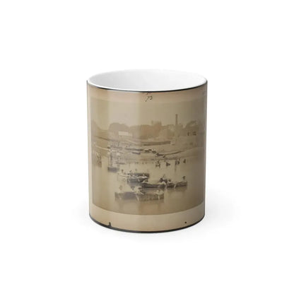 Military Construction in Northern Virginia  Men Sitting in Blanket Boats on the Potomac River (U.S. Civil War) Color Changing Coffee Mug 11oz - Go Mug Yourself