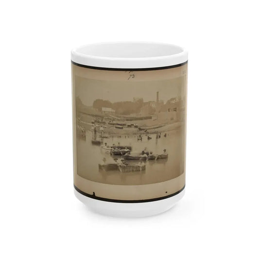 Military Construction In Northern Virginia  Men Sitting In Blanket Boats On The Potomac River (U.S. Civil War) White Coffee Mug 15oz - Go Mug Yourself