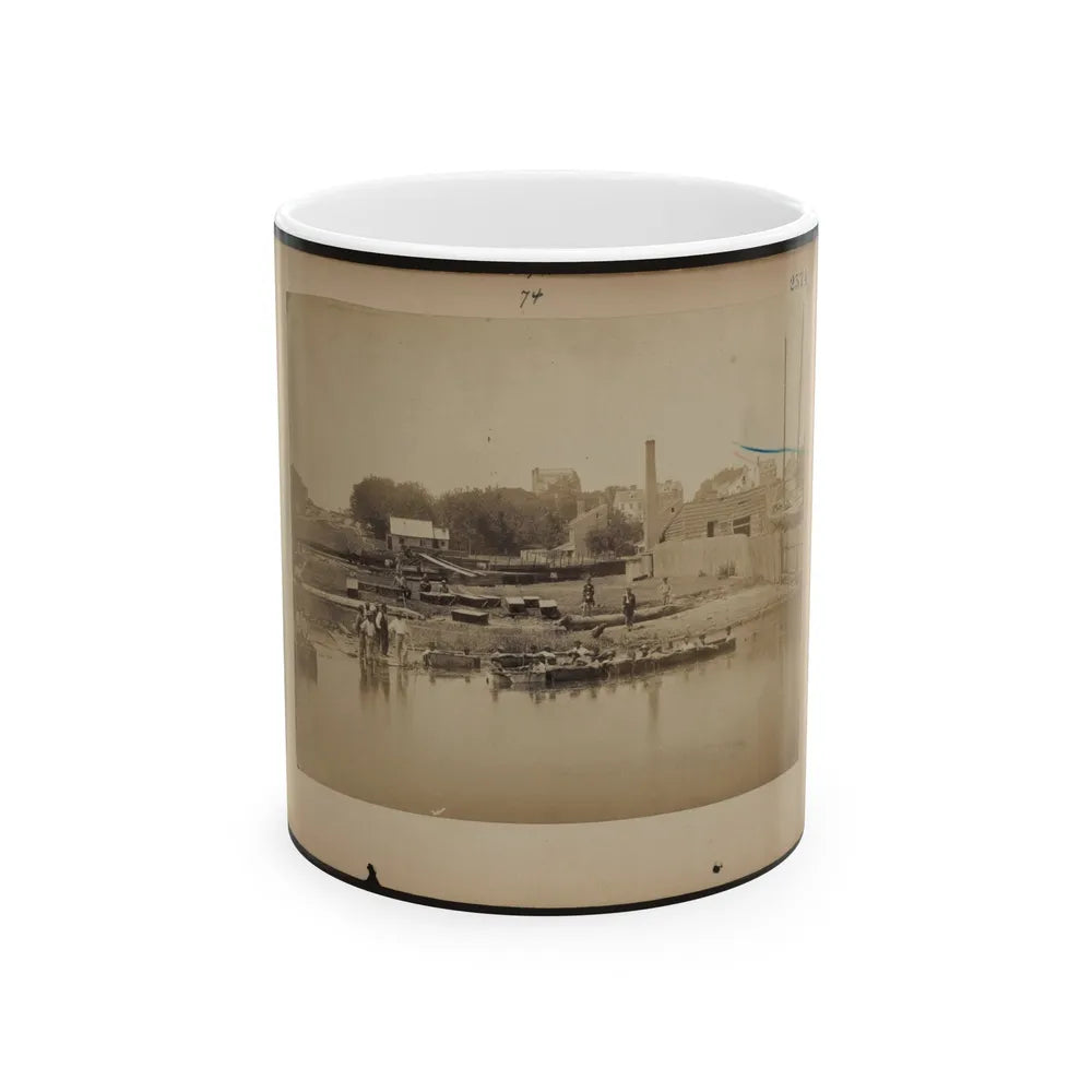 Military Construction In Northern Virginia Men Sitting In Blanket Boats Strapped Together On The Potomac River (U.S. Civil War) White Coffee Mug-11oz-Go Mug Yourself