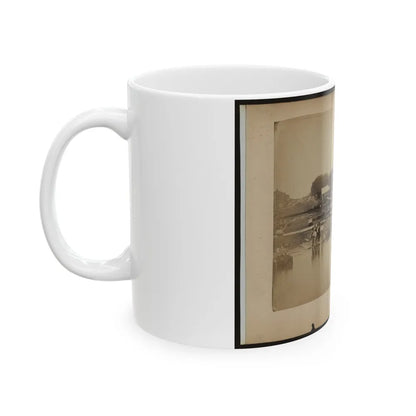 Military Construction In Northern Virginia Men Sitting In Blanket Boats Strapped Together On The Potomac River (U.S. Civil War) White Coffee Mug-Go Mug Yourself