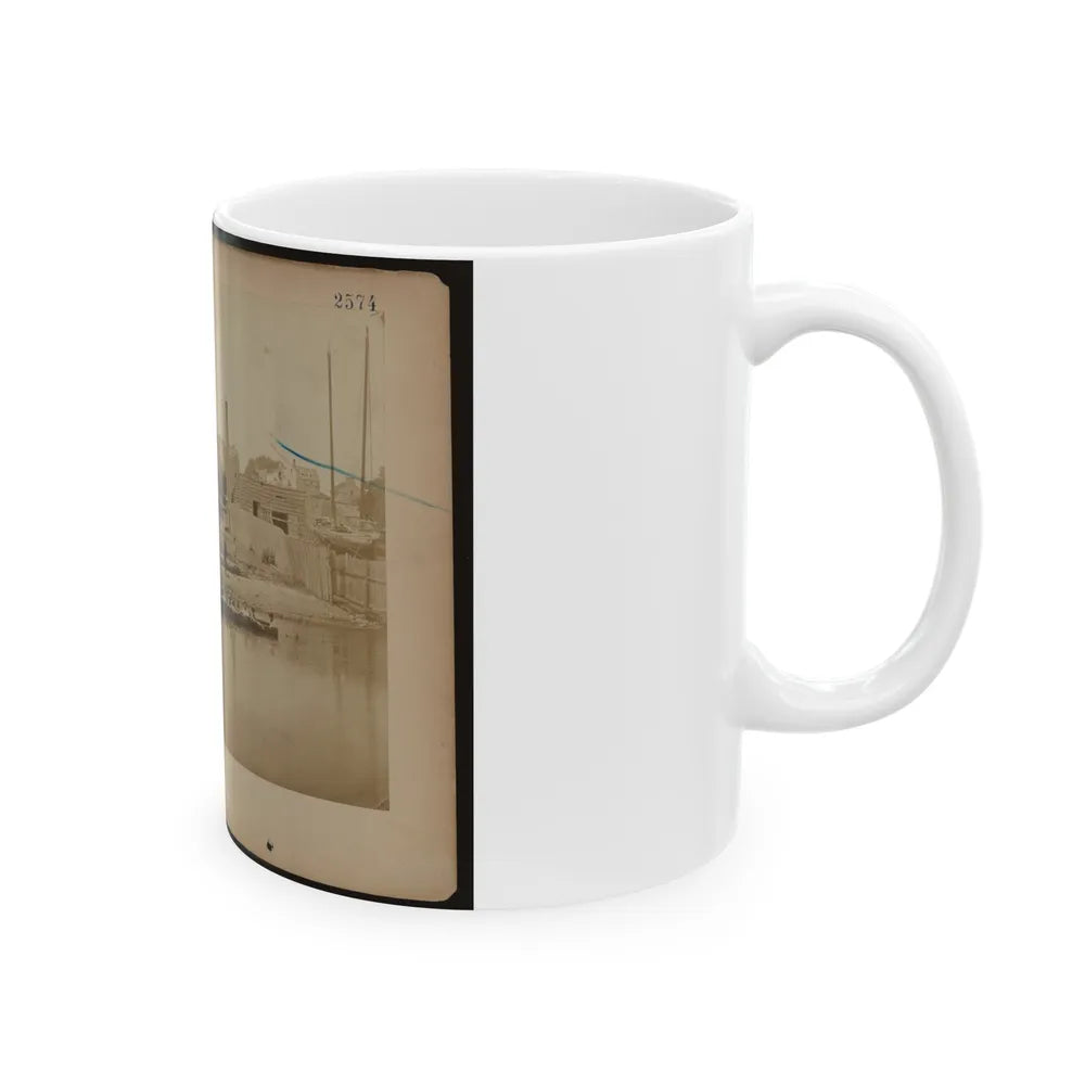 Military Construction In Northern Virginia Men Sitting In Blanket Boats Strapped Together On The Potomac River (U.S. Civil War) White Coffee Mug-Go Mug Yourself