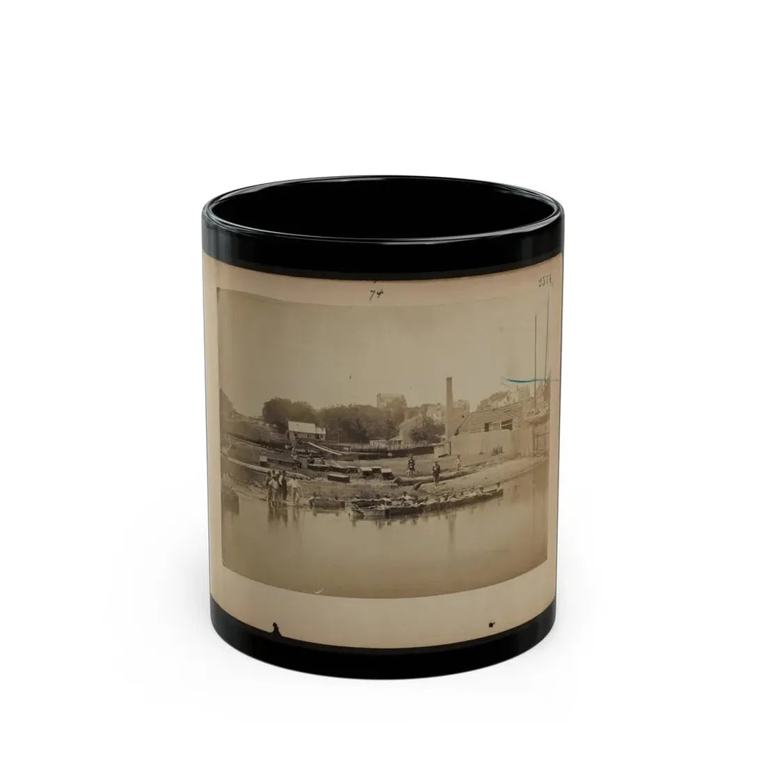 Military Construction In Northern Virginia  Men Sitting In Blanket Boats Strapped Together On The Potomac River (U.S. Civil War) Black Coffee Mug 11oz - Go Mug Yourself