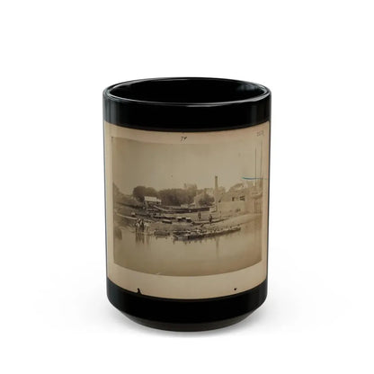 Military Construction In Northern Virginia  Men Sitting In Blanket Boats Strapped Together On The Potomac River (U.S. Civil War) Black Coffee Mug 15oz - Go Mug Yourself