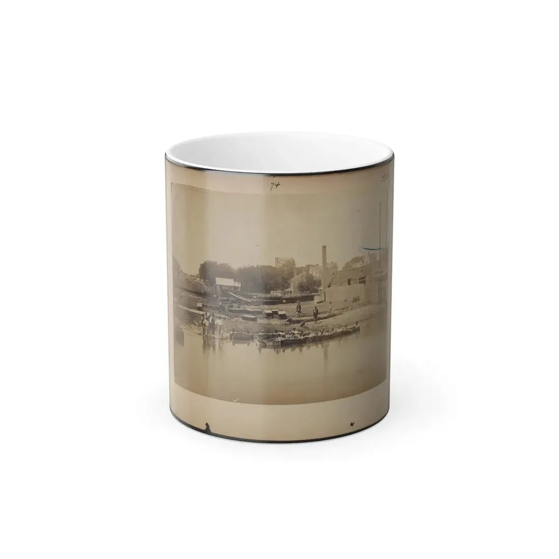 Military Construction in Northern Virginia  Men Sitting in Blanket Boats Strapped Together on the Potomac River (U.S. Civil War) Color Changing Coffee Mug 11oz Default Title 11oz - Go Mug Yourself