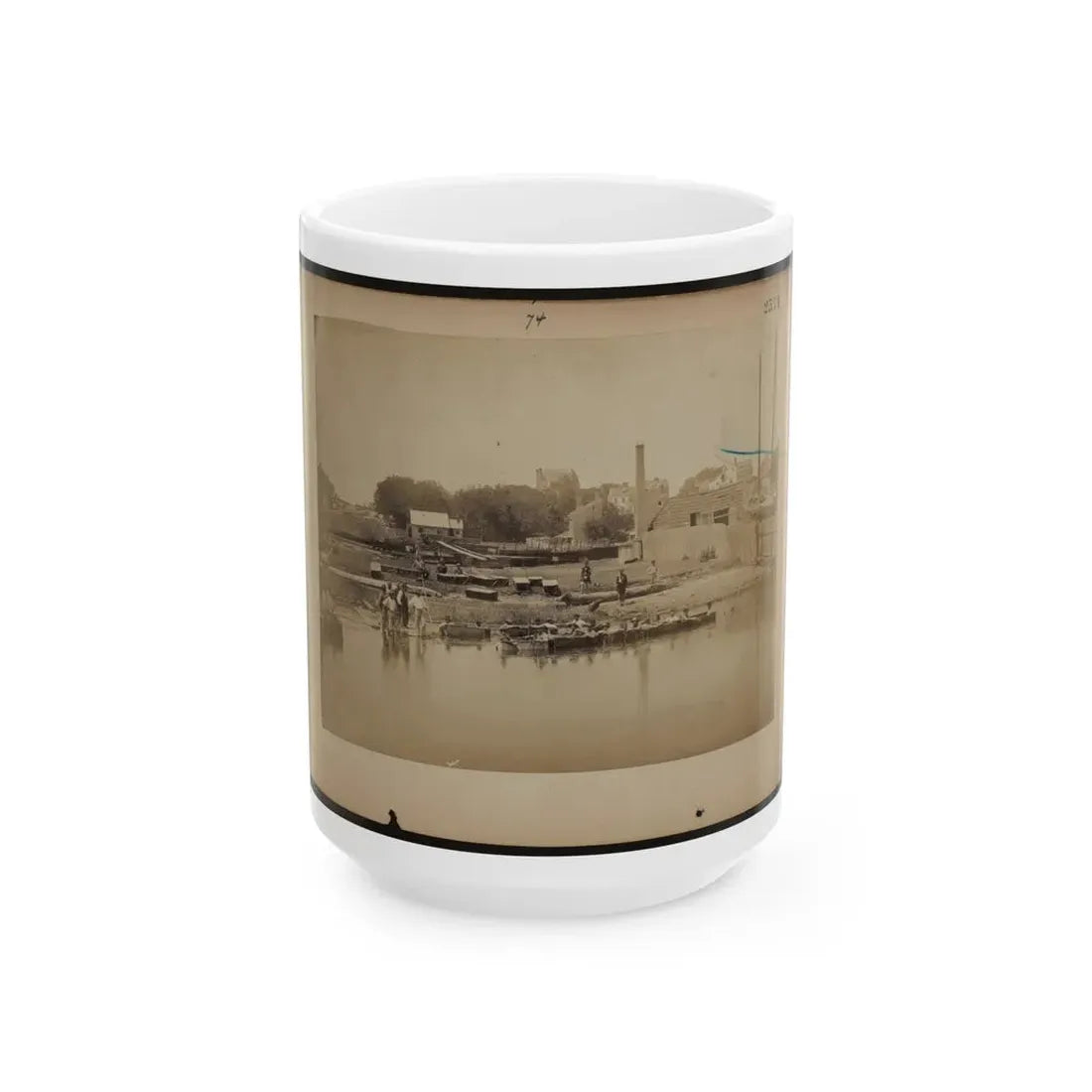 Military Construction In Northern Virginia  Men Sitting In Blanket Boats Strapped Together On The Potomac River (U.S. Civil War) White Coffee Mug 15oz - Go Mug Yourself