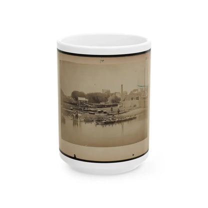 Military Construction In Northern Virginia  Men Sitting In Blanket Boats Strapped Together On The Potomac River (U.S. Civil War) White Coffee Mug 15oz - Go Mug Yourself