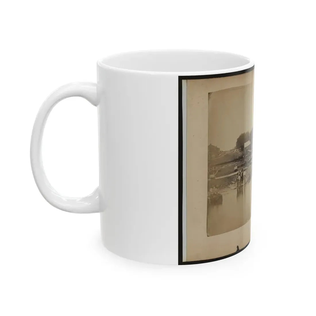 Military Construction In Northern Virginia  Men Sitting In Blanket Boats Strapped Together On The Potomac River (U.S. Civil War) White Coffee Mug - Go Mug Yourself