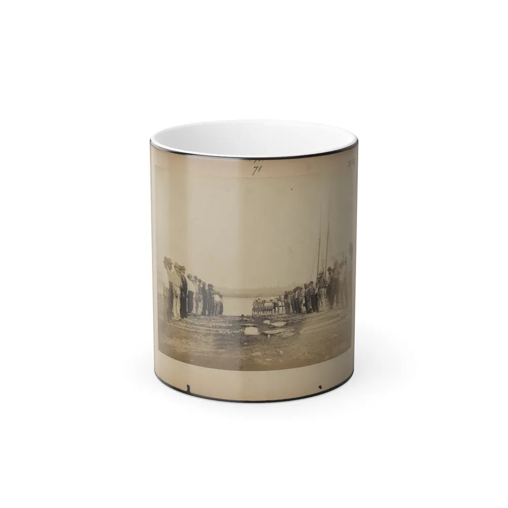 Military Construction in Northern Virginia Men Standing on Potomac River Bank With Blanket Boat Frames Not Yet Assembled (U.S. Civil War) Color Changing Coffee Mug 11oz-11oz-Go Mug Yourself
