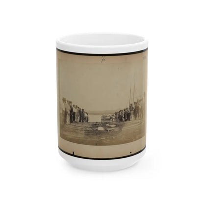 Military Construction In Northern Virginia Men Standing On Potomac River Bank With Blanket Boat Frames Not Yet Assembled (U.S. Civil War) White Coffee Mug-15oz-Go Mug Yourself