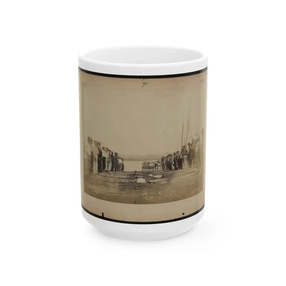 Military Construction In Northern Virginia  Men Standing On Potomac River Bank With Blanket Boat Frames Not Yet Assembled (U.S. Civil War) White Coffee Mug 15oz - Go Mug Yourself