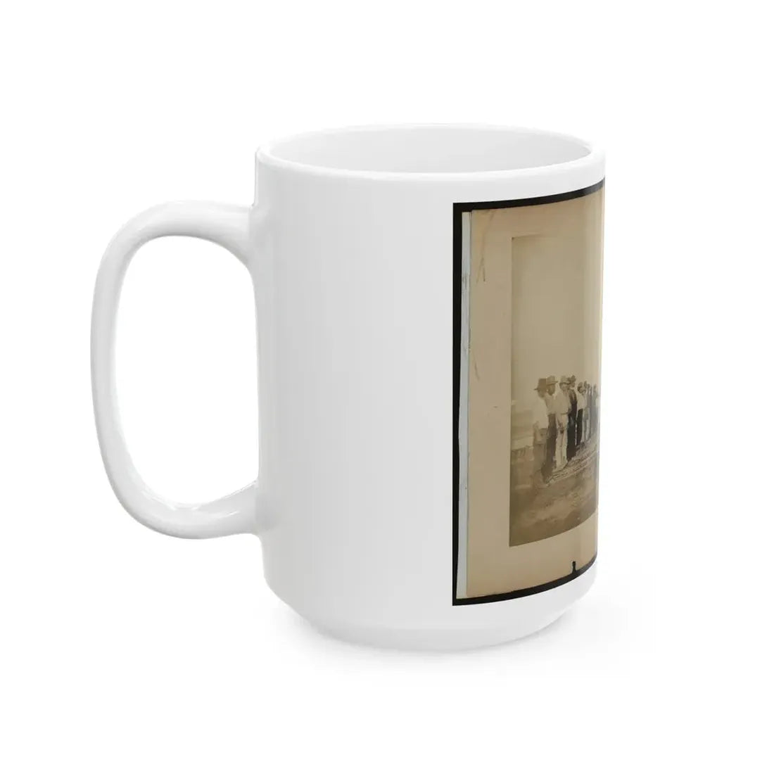 Military Construction In Northern Virginia  Men Standing On Potomac River Bank With Blanket Boat Frames Not Yet Assembled (U.S. Civil War) White Coffee Mug - Go Mug Yourself