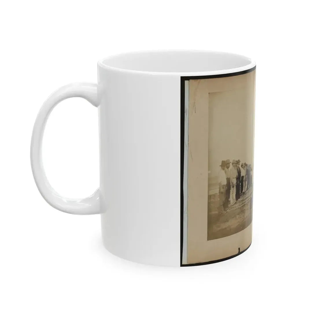 Military Construction In Northern Virginia  Men Standing On Potomac River Bank With Blanket Boat Frames Not Yet Assembled (U.S. Civil War) White Coffee Mug - Go Mug Yourself