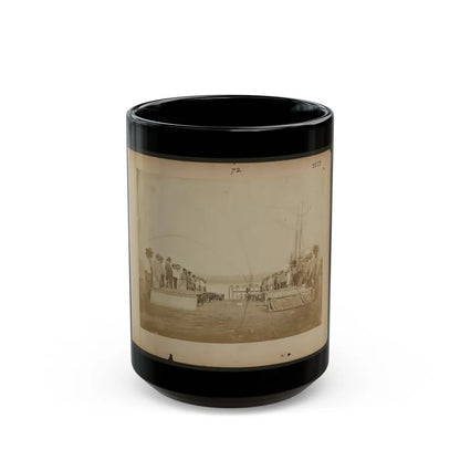 Military Construction In Northern Virginia Men Standing On The Potomac River Bank With Assembled Blanket Boats (U.S. Civil War) Black Coffee Mug-15oz-Go Mug Yourself