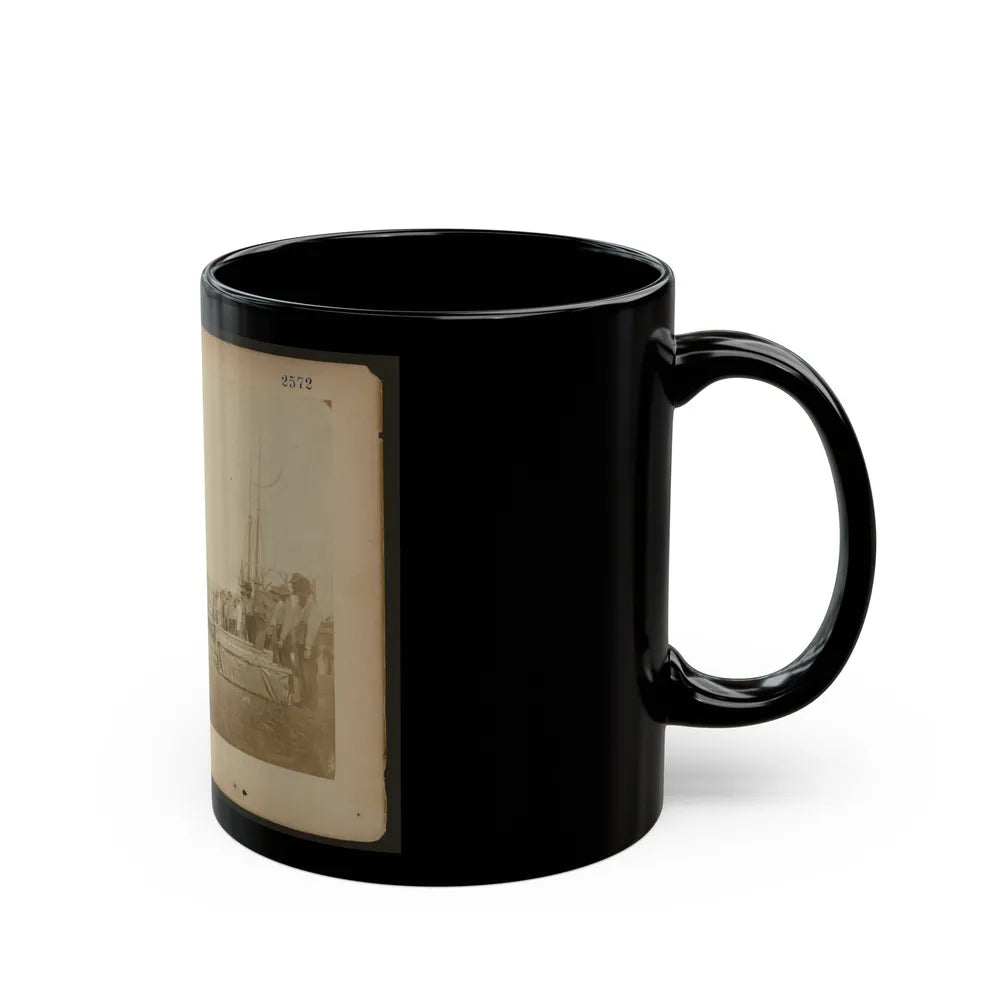 Military Construction In Northern Virginia Men Standing On The Potomac River Bank With Assembled Blanket Boats (U.S. Civil War) Black Coffee Mug-Go Mug Yourself