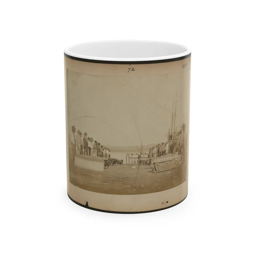 Military Construction In Northern Virginia Men Standing On The Potomac River Bank With Assembled Blanket Boats (U.S. Civil War) White Coffee Mug-11oz-Go Mug Yourself