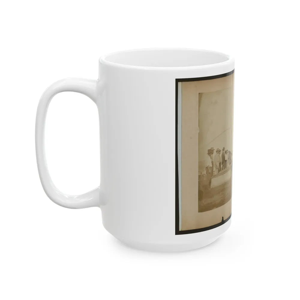 Military Construction In Northern Virginia Men Standing On The Potomac River Bank With Assembled Blanket Boats (U.S. Civil War) White Coffee Mug-Go Mug Yourself