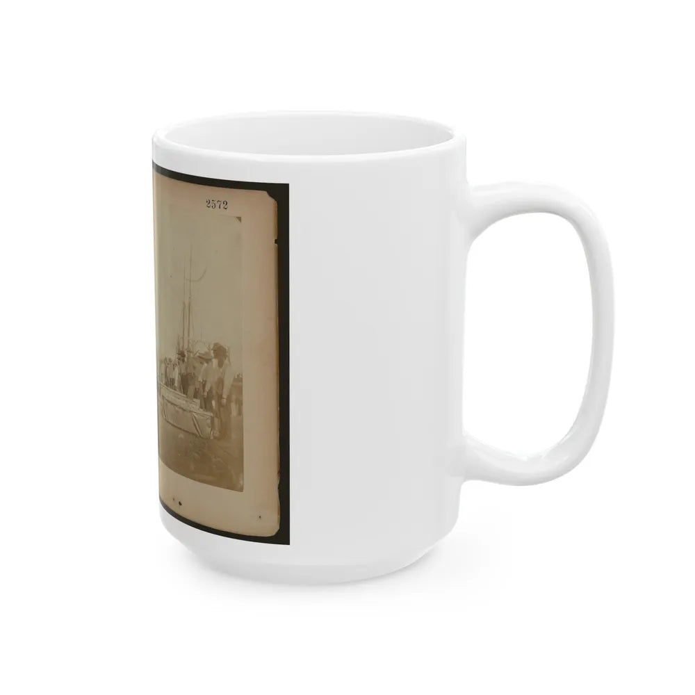 Military Construction In Northern Virginia Men Standing On The Potomac River Bank With Assembled Blanket Boats (U.S. Civil War) White Coffee Mug-Go Mug Yourself