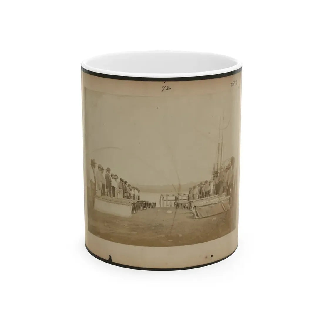 Military Construction In Northern Virginia  Men Standing On The Potomac River Bank With Assembled Blanket Boats (U.S. Civil War) White Coffee Mug 11oz - Go Mug Yourself
