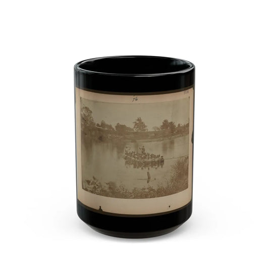 Military Construction In Northern Virginia Raft Of Blanket Boats Ferrying Men Across The Potomac River (U.S. Civil War) Black Coffee Mug-15oz-Go Mug Yourself