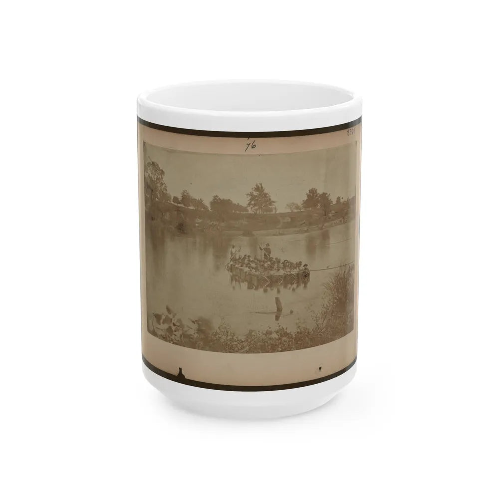 Military Construction In Northern Virginia Raft Of Blanket Boats Ferrying Men Across The Potomac River (U.S. Civil War) White Coffee Mug-15oz-Go Mug Yourself