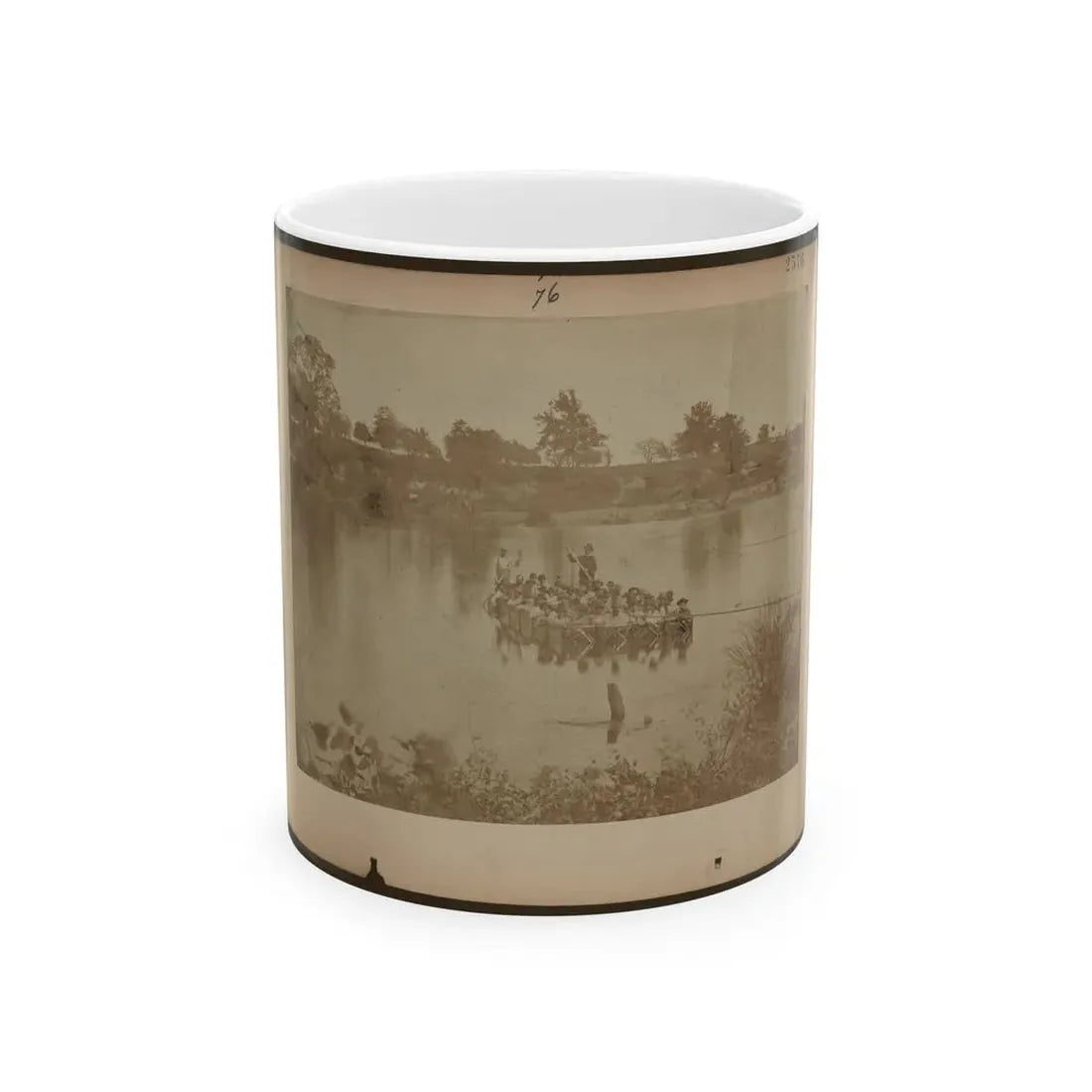 Military Construction In Northern Virginia  Raft Of Blanket Boats Ferrying Men Across The Potomac River (U.S. Civil War) White Coffee Mug 11oz - Go Mug Yourself