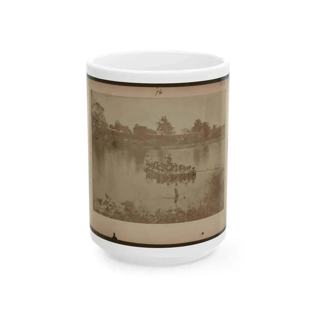 Military Construction In Northern Virginia  Raft Of Blanket Boats Ferrying Men Across The Potomac River (U.S. Civil War) White Coffee Mug 15oz - Go Mug Yourself