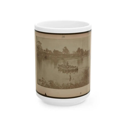 Military Construction In Northern Virginia  Raft Of Blanket Boats Ferrying Men Across The Potomac River (U.S. Civil War) White Coffee Mug 15oz - Go Mug Yourself