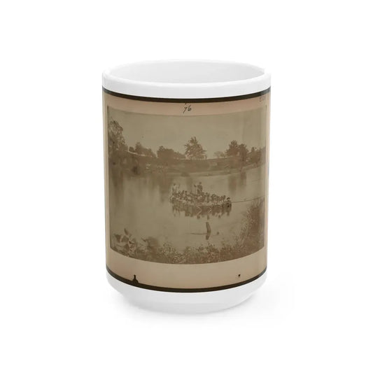 Military Construction In Northern Virginia  Raft Of Blanket Boats Ferrying Men Across The Potomac River (U.S. Civil War) White Coffee Mug 15oz - Go Mug Yourself