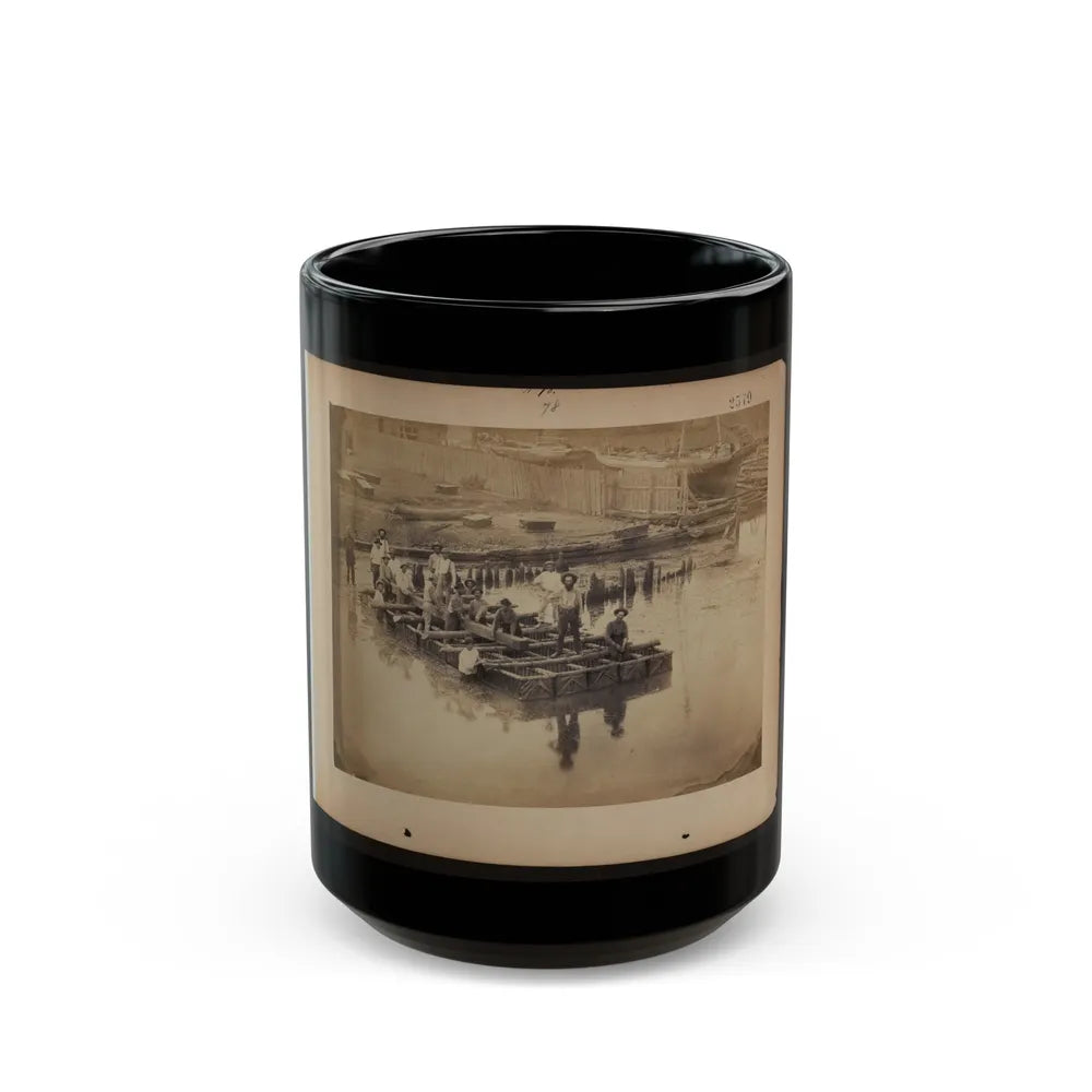 Military Construction In Northern Virginia Raft Of Blanket Boats Ferrying Men And Timber Across The Potomac River (U.S. Civil War) Black Coffee Mug-15oz-Go Mug Yourself