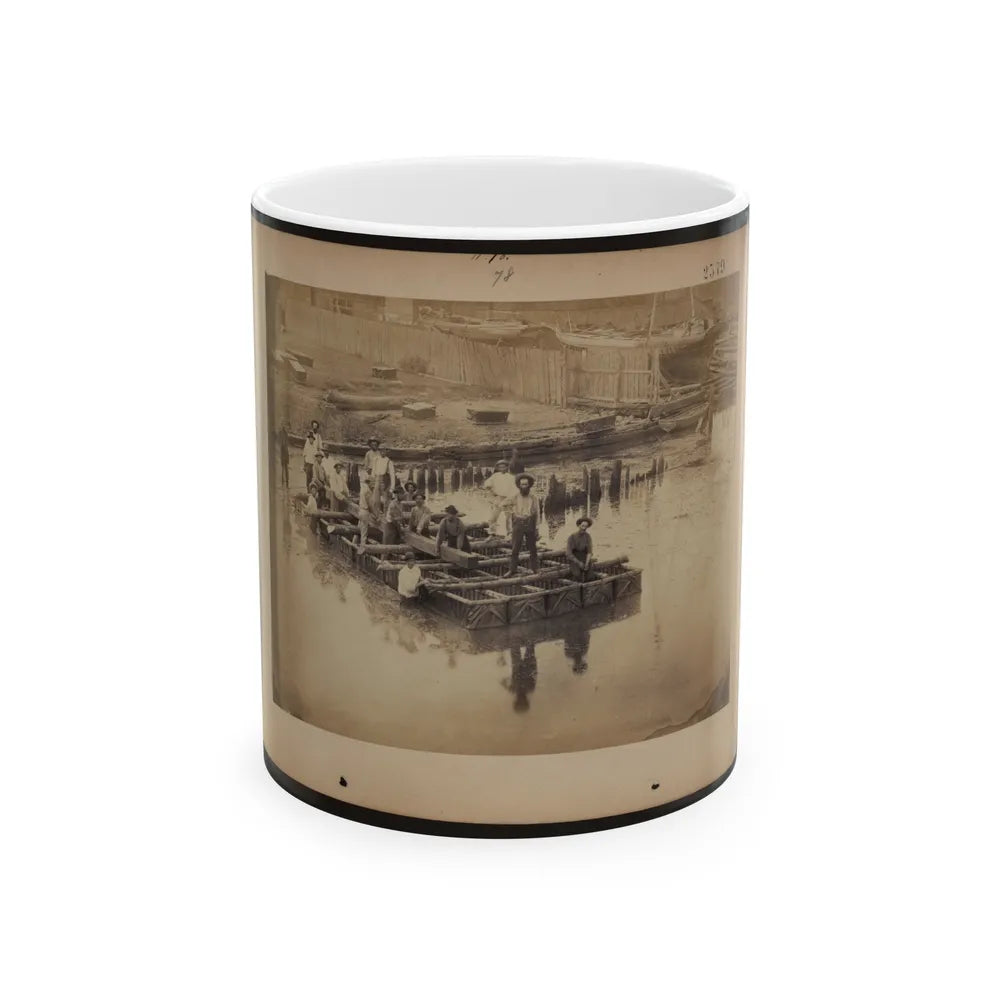 Military Construction In Northern Virginia Raft Of Blanket Boats Ferrying Men And Timber Across The Potomac River (U.S. Civil War) White Coffee Mug-11oz-Go Mug Yourself