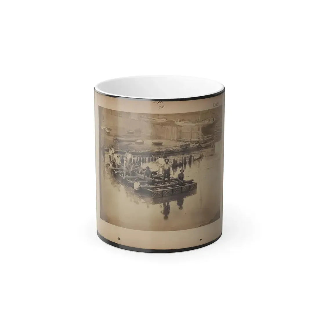 Military Construction in Northern Virginia  Raft of Blanket Boats Ferrying Men and Timber Across the Potomac River (U.S. Civil War) Color Changing Coffee Mug 11oz Default Title 11oz - Go Mug Yourself