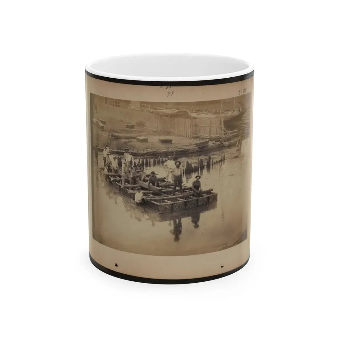 Military Construction In Northern Virginia  Raft Of Blanket Boats Ferrying Men And Timber Across The Potomac River (U.S. Civil War) White Coffee Mug 11oz - Go Mug Yourself