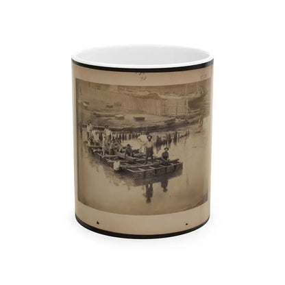 Military Construction In Northern Virginia  Raft Of Blanket Boats Ferrying Men And Timber Across The Potomac River (U.S. Civil War) White Coffee Mug 11oz - Go Mug Yourself