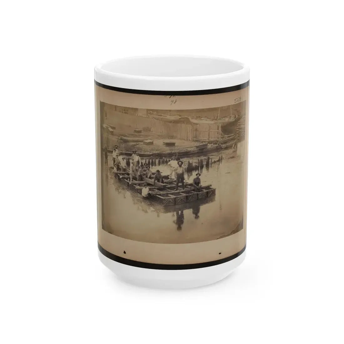 Military Construction In Northern Virginia  Raft Of Blanket Boats Ferrying Men And Timber Across The Potomac River (U.S. Civil War) White Coffee Mug 15oz - Go Mug Yourself