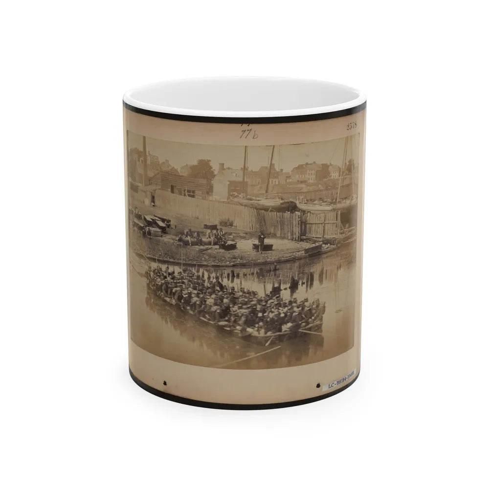 Military Construction In Northern Virginia Raft Of Blanket Boats Ferrying Soldiers Across The Potomac River 001 (U.S. Civil War) White Coffee Mug-11oz-Go Mug Yourself