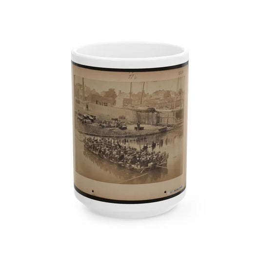 Military Construction In Northern Virginia Raft Of Blanket Boats Ferrying Soldiers Across The Potomac River 001 (U.S. Civil War) White Coffee Mug-15oz-Go Mug Yourself