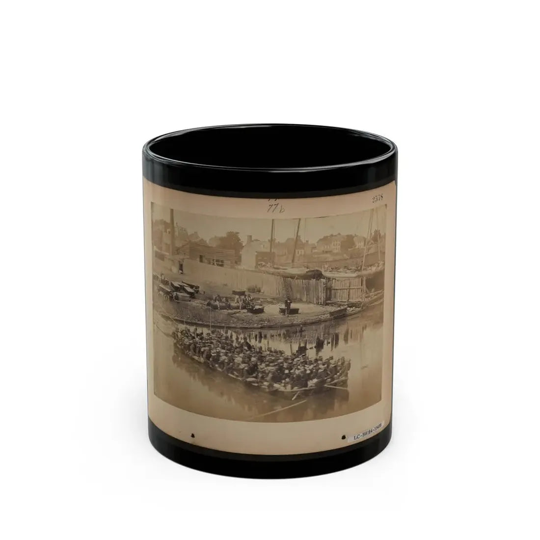 Military Construction In Northern Virginia  Raft Of Blanket Boats Ferrying Soldiers Across The Potomac River 001 (U.S. Civil War) Black Coffee Mug 11oz - Go Mug Yourself