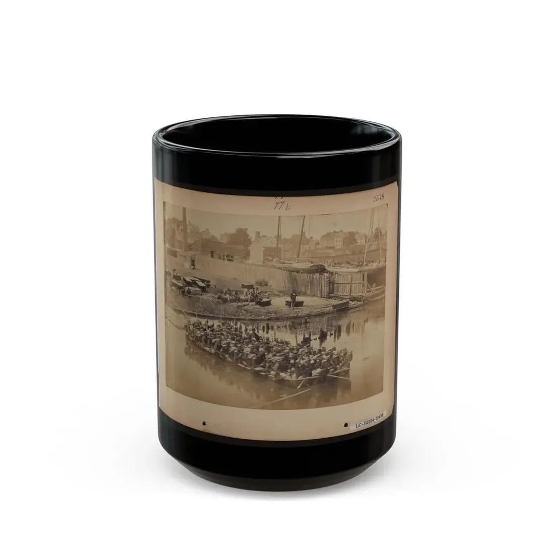 Military Construction In Northern Virginia  Raft Of Blanket Boats Ferrying Soldiers Across The Potomac River 001 (U.S. Civil War) Black Coffee Mug 15oz - Go Mug Yourself