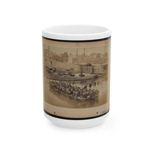 Military Construction In Northern Virginia  Raft Of Blanket Boats Ferrying Soldiers Across The Potomac River 001 (U.S. Civil War) White Coffee Mug 15oz - Go Mug Yourself