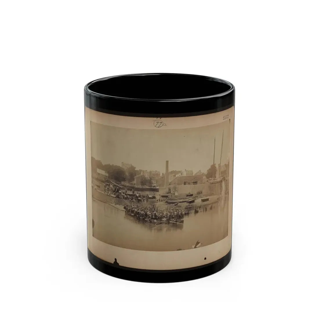 Military Construction In Northern Virginia  Raft Of Blanket Boats Ferrying Soldiers Across The Potomac River (U.S. Civil War) Black Coffee Mug 11oz - Go Mug Yourself
